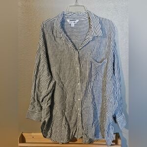Old Navy Navy and White Striped Shirt The Boyfriend Shirt